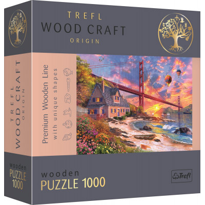 TREFL Wood Craft Dřevěné puzzle Západ slunce nad Golden Gate 1000 dílků