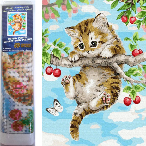 Norimpex Diamantový obrázek malování 30x40cm - Koťátko na třešni ~ 1