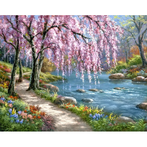 Norimpex Diamantový obrázek malování 30x40cm - Sakury u řeky ~ 2