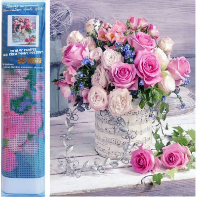 Norimpex Diamantový obrázek malování 30x40cm - Růžová kytice