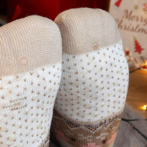 Vánoční hřejivé ponožky s kožíškem - Norský vzor - vel. uni