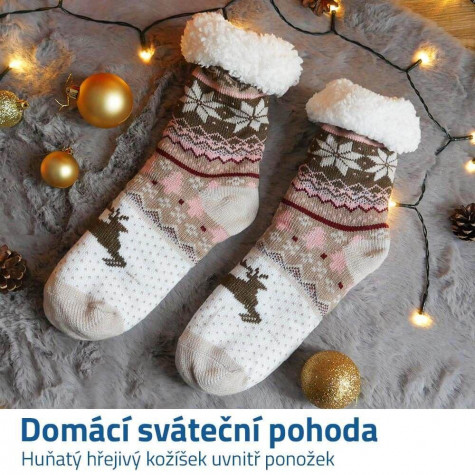 Vánoční hřejivé ponožky s kožíškem - Norský vzor - vel. uni ~ 6