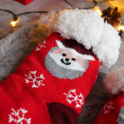 Vánoční hřejivé ponožky s kožíškem - Santa a vločky - vel. uni ~ 4