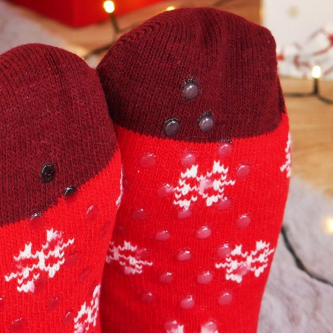 Vánoční hřejivé ponožky s kožíškem - Santa a vločky - vel. uni