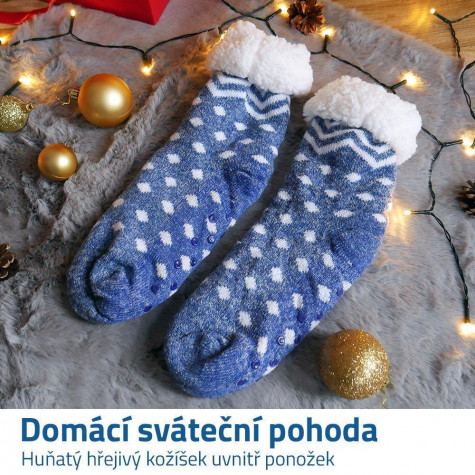 Vánoční hřejivé ponožky s kožíškem - Puntíky - vel. uni ~ 3