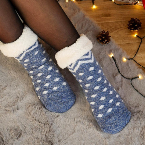 Vánoční hřejivé ponožky s kožíškem - Puntíky - vel. uni