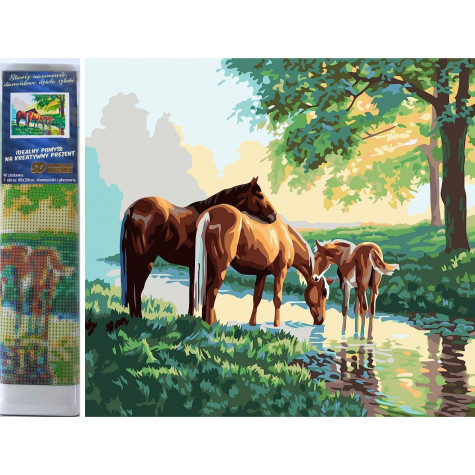 Norimpex Diamantový obrázek malování 30x40cm - Koně u vody ~ 1