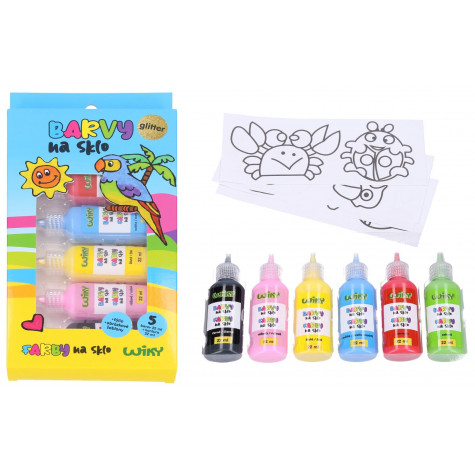 Wiky Barvy na sklo 22ml 5 barev + černá - Glitter ~ 1