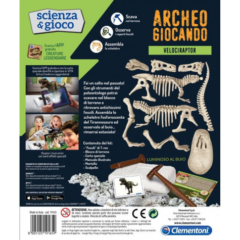CLEMENTONI Science&Play ArcheoFun: Velociraptor (svítící ve tmě)