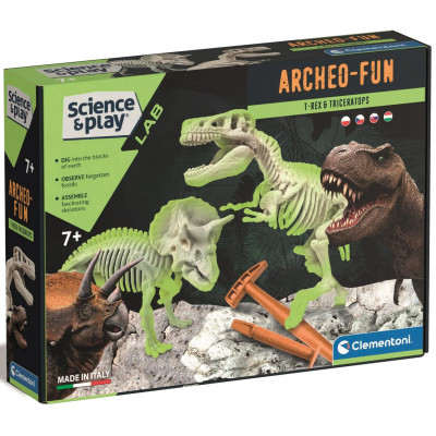 CLEMENTONI Science&Play ArcheoFun: T-Rex + Triceratops (svítící ve tmě)
