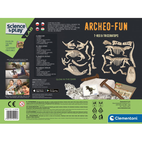 CLEMENTONI Science&Play ArcheoFun: T-Rex + Triceratops (svítící ve tmě)