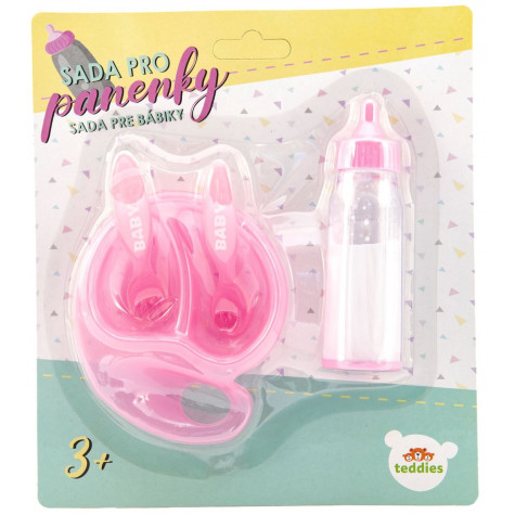 Teddies Sada pro panenky - lahvička, miska s příborem ~ 3