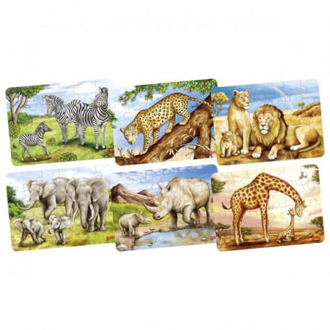 GOKI Dřevěné puzzle Africká zvířata: Žirafy 24 dílků