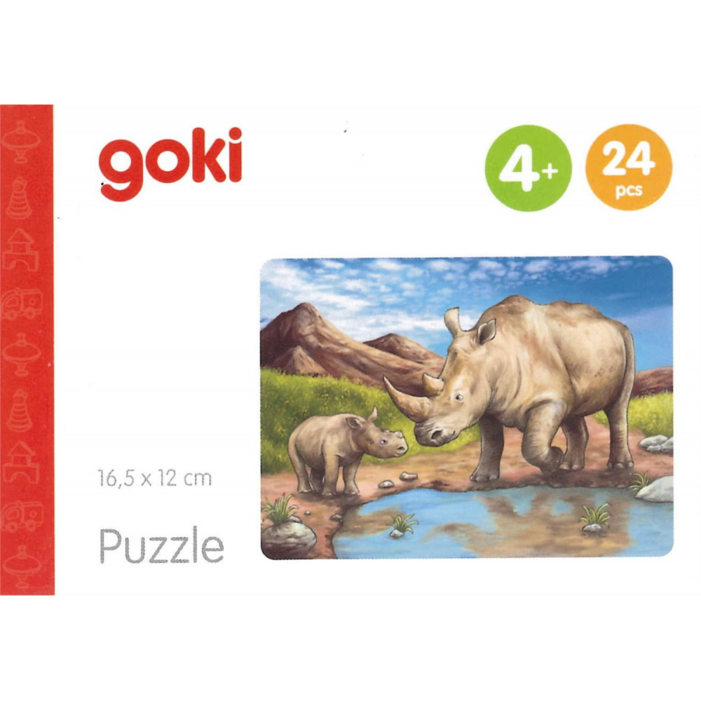 GOKI Dřevěné puzzle Africká zvířata: Nosorožci 24 dílků