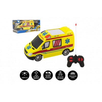 Auto RC ambulance plast 20cm na dálkové ovládání 27MHz na baterie se světlem