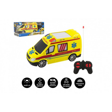 Auto RC ambulance plast 20cm na dálkové ovládání 27MHz na baterie se světlem ~ 1