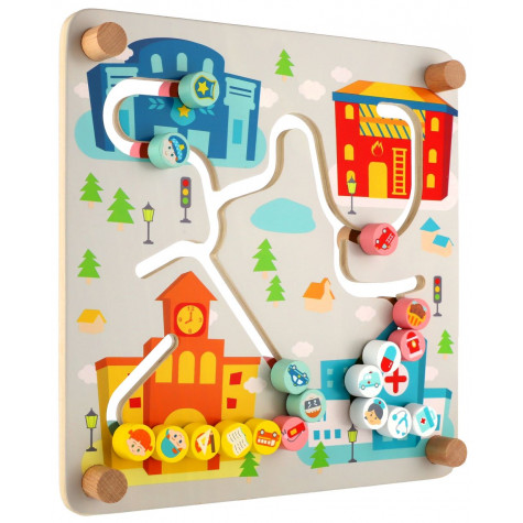 Vkládačka dukační labyrint Město Recyklace 2v1 dřevěný 30cm ~ 6