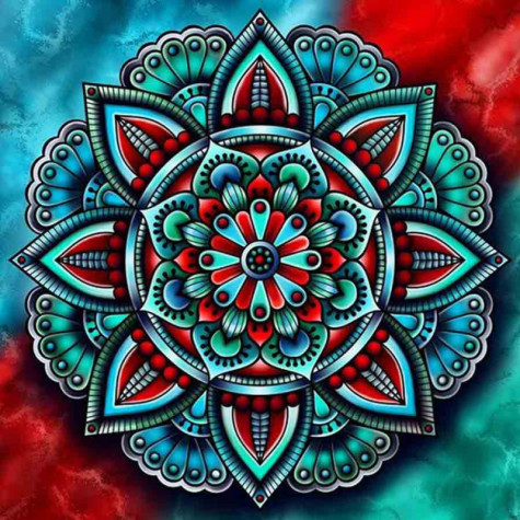 Norimpex Diamantové malování 7D obrázek 30x30cm - Mandala modrá a červená ~ 1