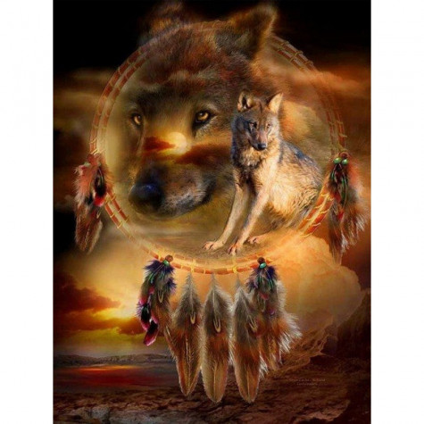 Norimpex Diamantový obrázek malování 30x40cm - Lapač snů s vlkem